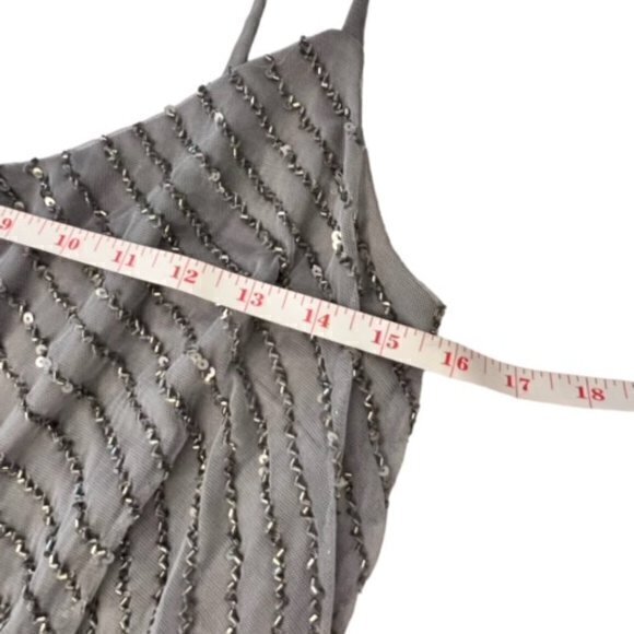 ADRIANNA PAPELL Womens Size 8 Blouson Cocktail Dress BEADED Grey Short PARTY - Picture 11 of 14